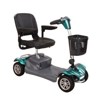 Front view of the Rascal Vista LiTEWAY Mobility Scooter with ergonomic tiller and padded seat